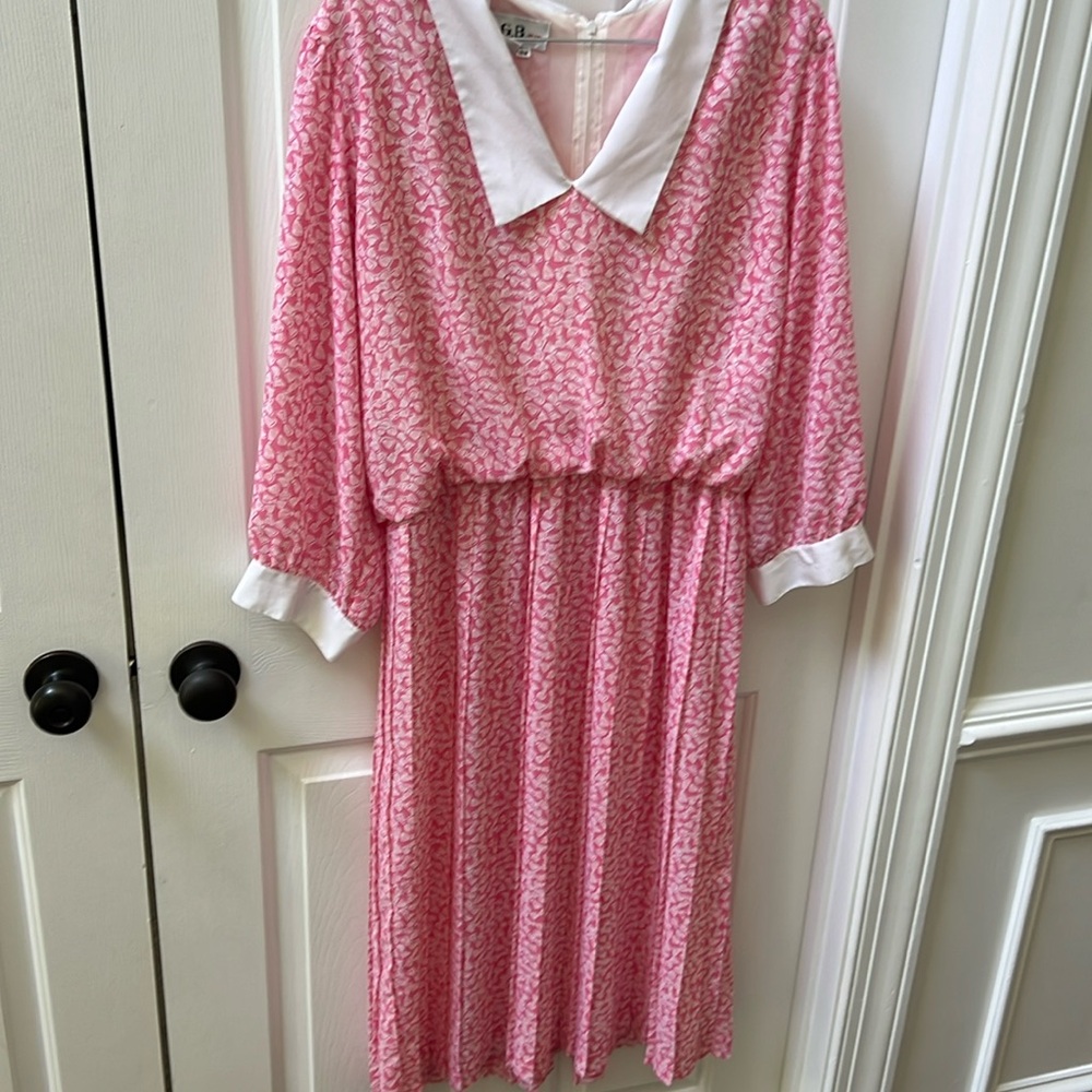 Vintage 80’s bow print collared midi dress